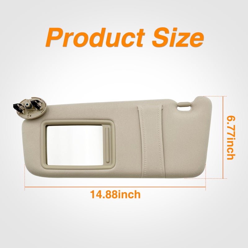 State Warehouse Left Driver Side Sun Visor Fit for 2007 2008 2009 2010 2011 Toyota Camry Without Sunroof and Light-Beige - Image 3